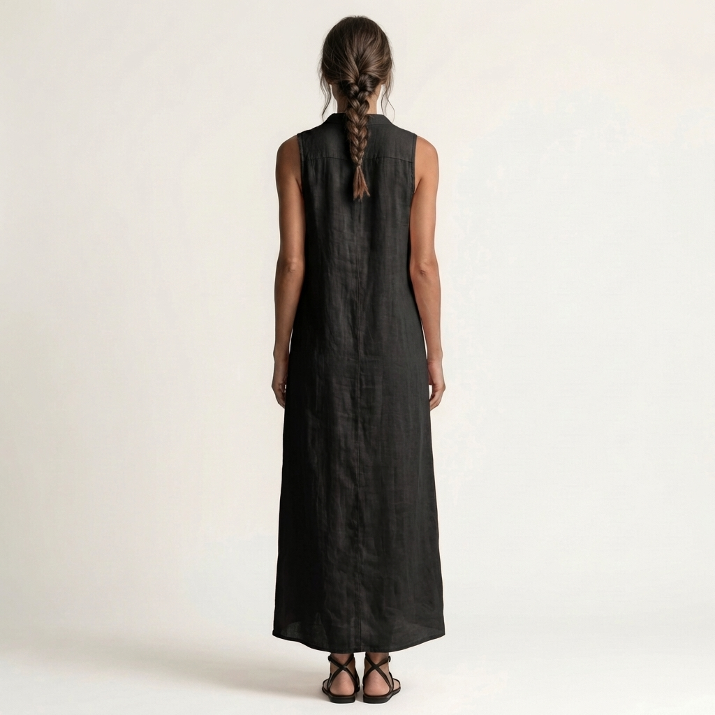 Mirabell | Robe maxi en lin sans manches à capuche boutonnée sur le devant