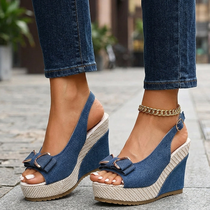 Celeste sandales compensées en denim à nœud