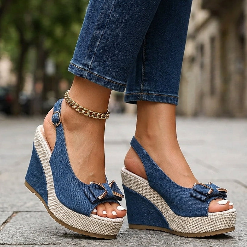 Celeste sandales compensées en denim à nœud