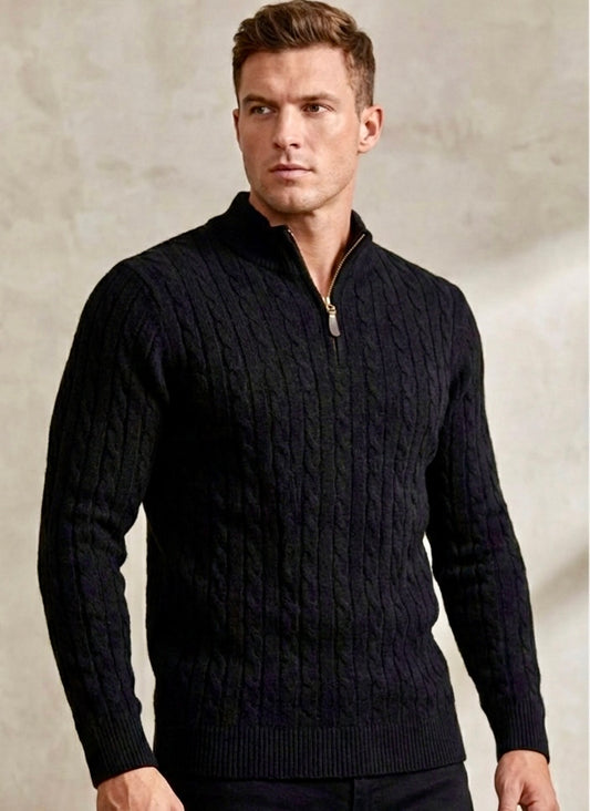 Men's  Slim Fit Cable Knit Half Zip Sweater