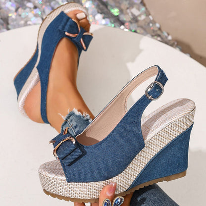 Celeste sandales compensées en denim à nœud
