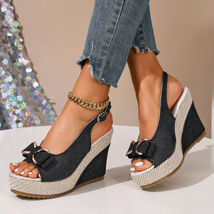 Celeste sandales compensées en denim à nœud