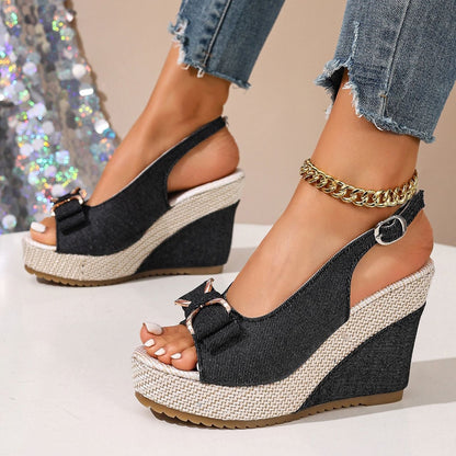 Celeste sandales compensées en denim à nœud