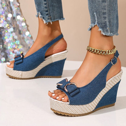 Celeste sandales compensées en denim à nœud
