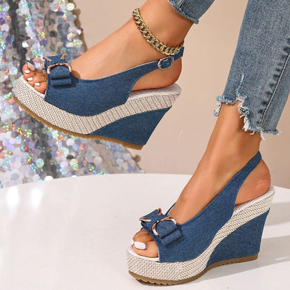 Celeste sandales compensées en denim à nœud