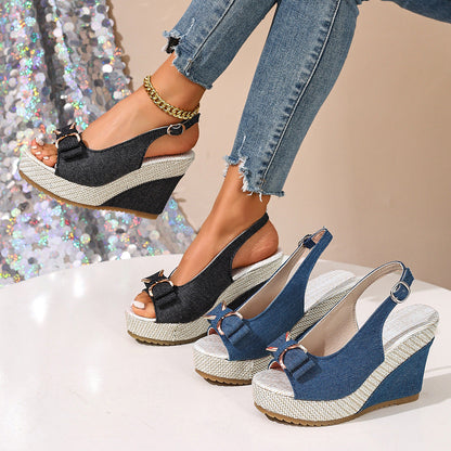 Celeste sandales compensées en denim à nœud