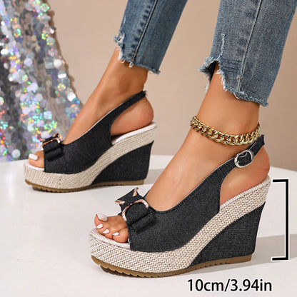 Celeste sandales compensées en denim à nœud