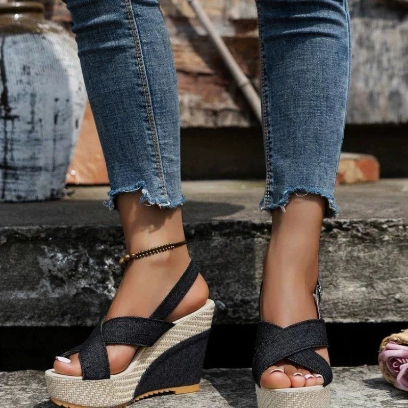 Sandales à plateforme en denim Maya
