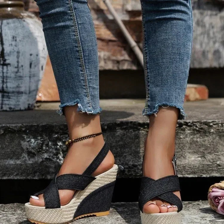 Sandales à plateforme en denim Maya