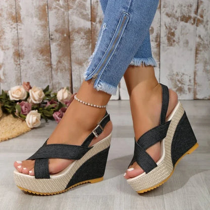Sandales à plateforme en denim Maya