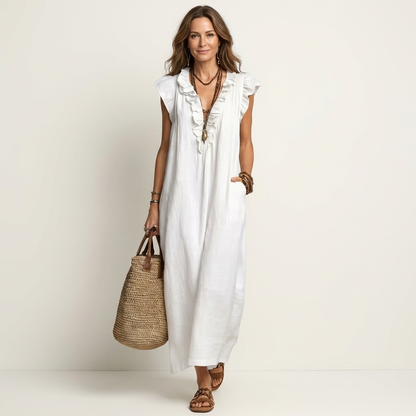 Josette | Robe maxi en lin à col en V et volants