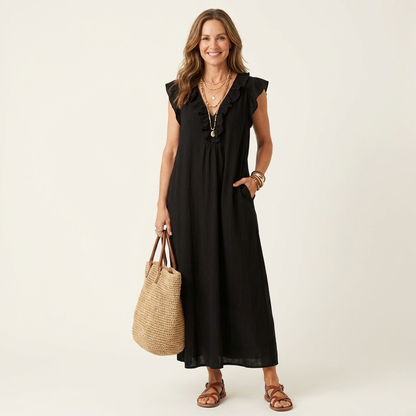 Josette | Robe maxi en lin à col en V et volants