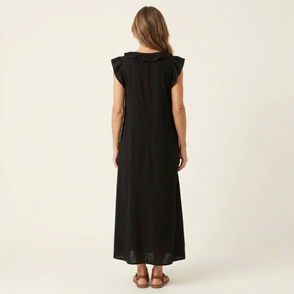 Josette | Robe maxi en lin à col en V et volants