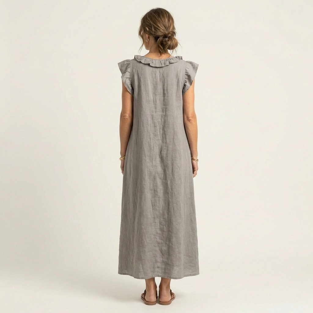 Josette | Robe maxi en lin à col en V et volants