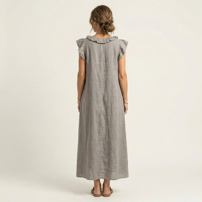Josette | Robe maxi en lin à col en V et volants