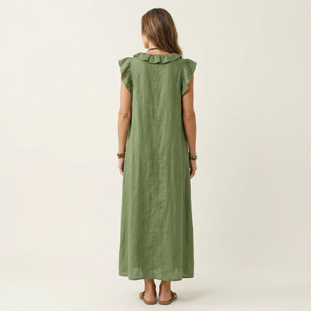 Josette | Robe maxi en lin à col en V et volants
