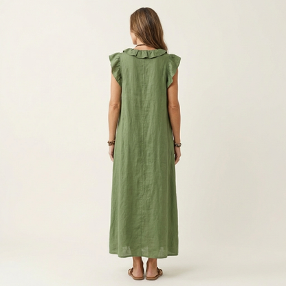 Josette | Robe maxi en lin à col en V et volants