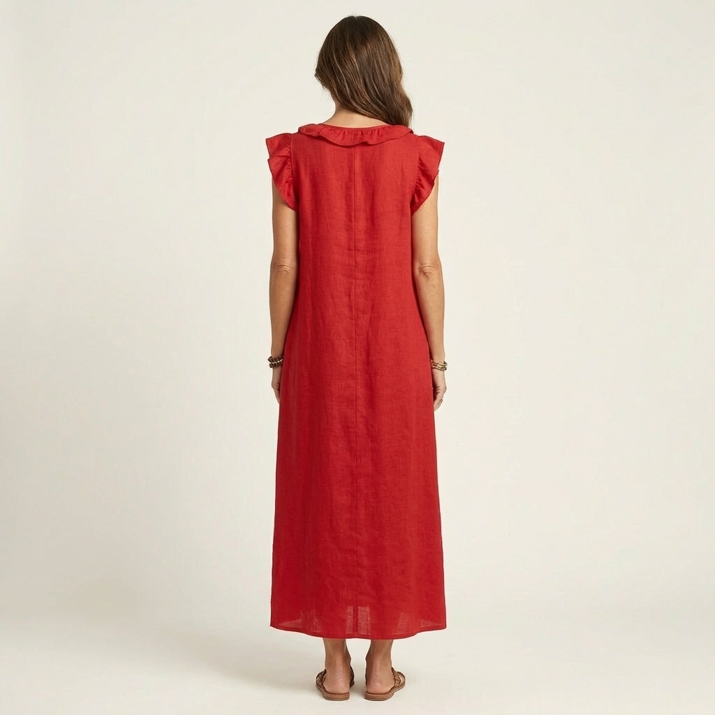 Josette | Robe maxi en lin à col en V et volants