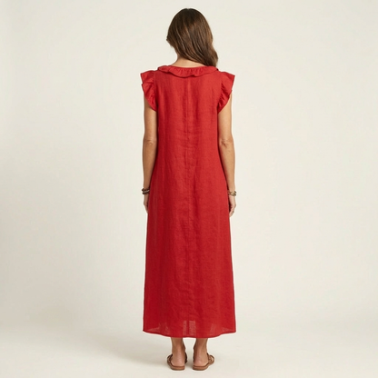 Josette | Robe maxi en lin à col en V et volants