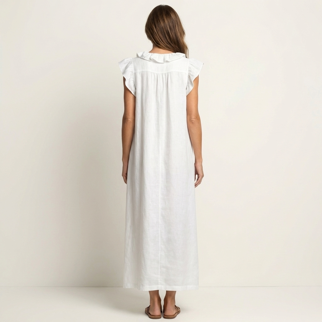 Josette | Robe maxi en lin à col en V et volants