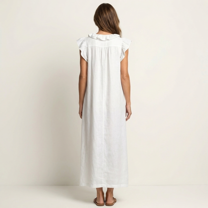 Josette | Robe maxi en lin à col en V et volants