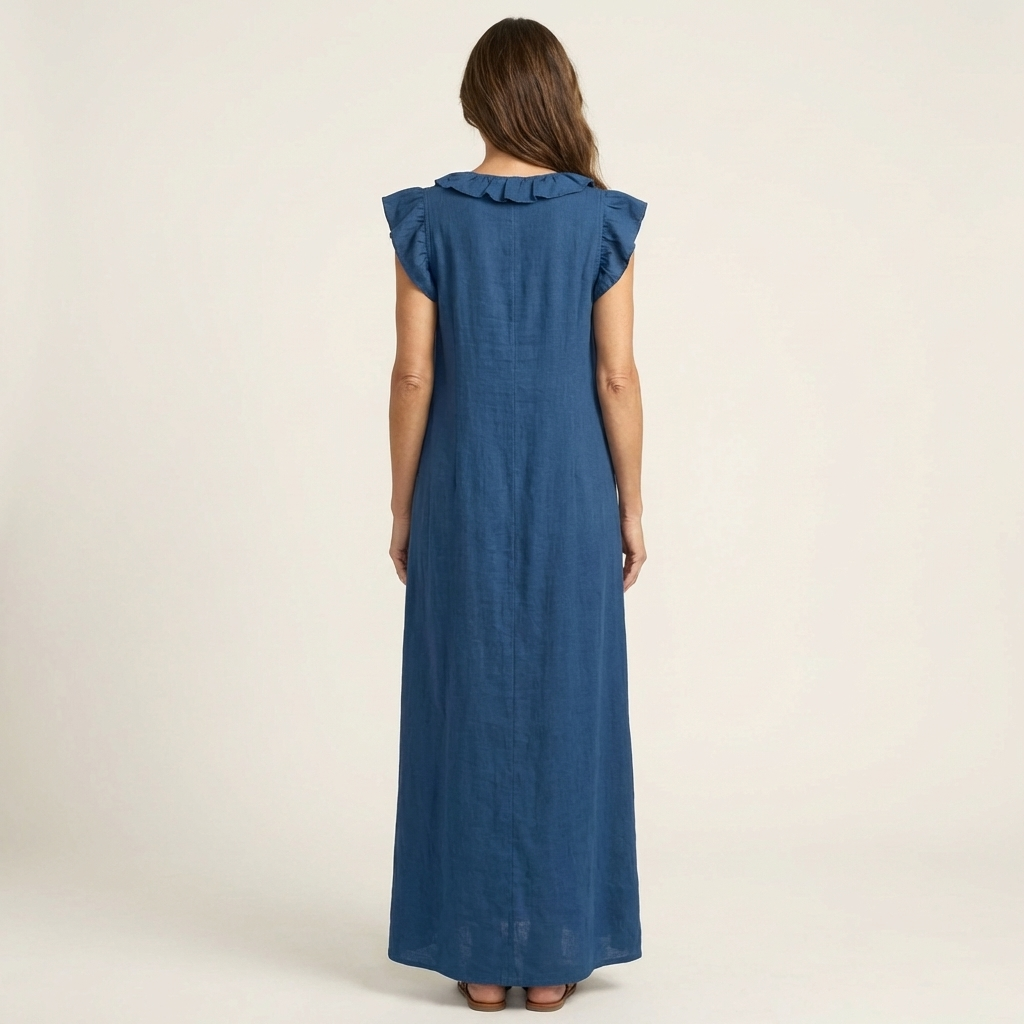 Josette | Robe maxi en lin à col en V et volants