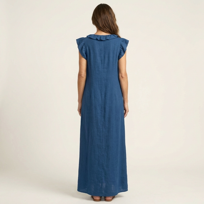 Josette | Robe maxi en lin à col en V et volants