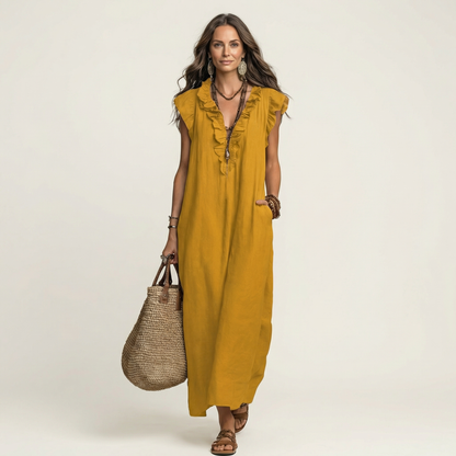 Josette | Robe maxi en lin à col en V et volants