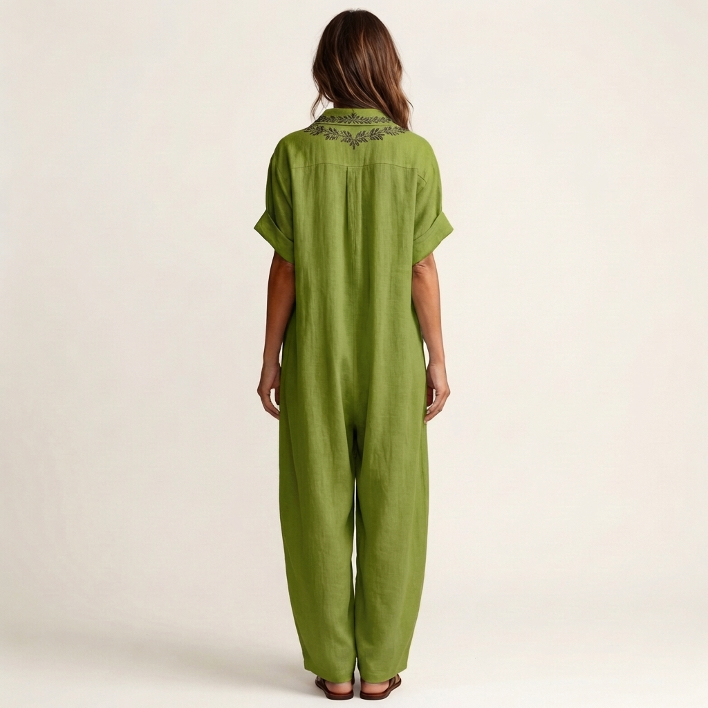 Amarina | Robe maxi en lin à col en V brodé