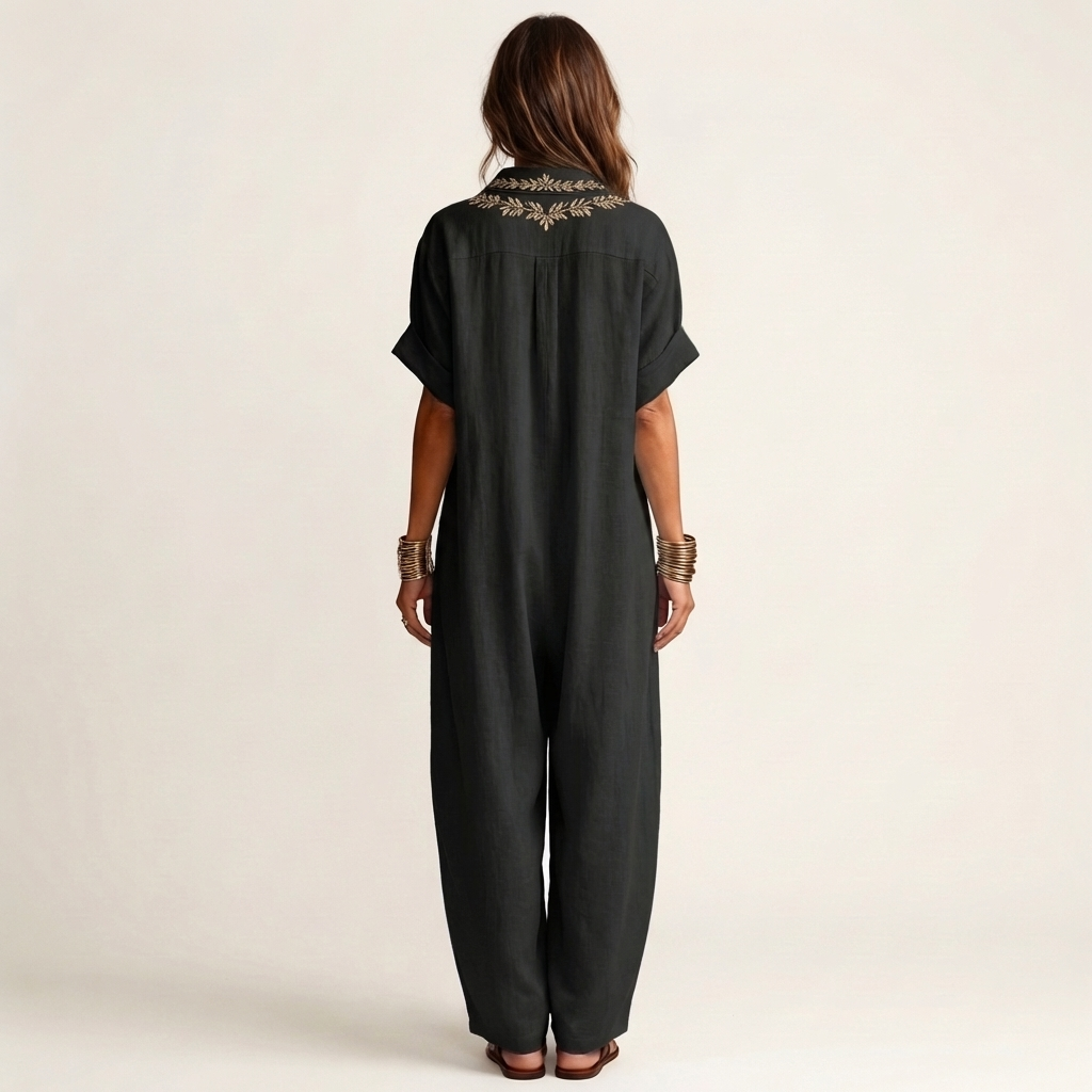 Amarina | Robe maxi en lin à col en V brodé
