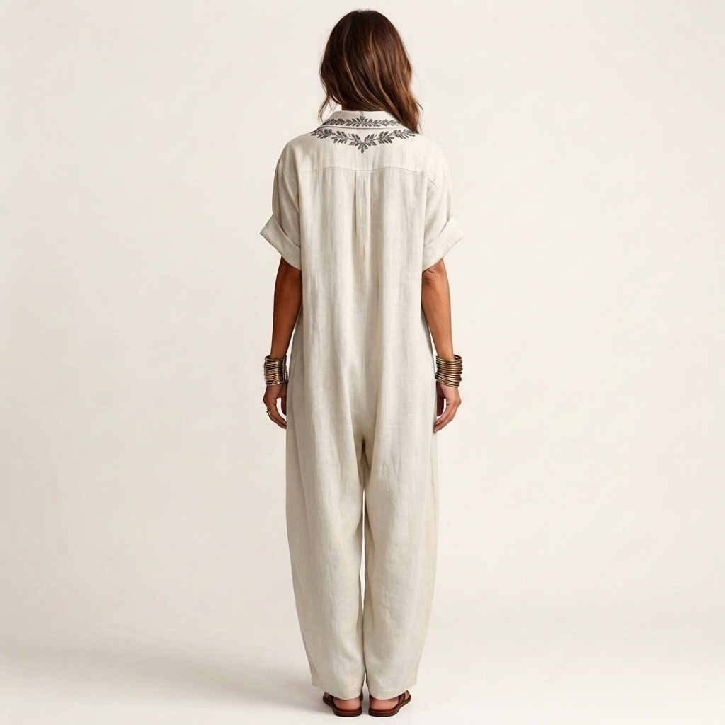 Amarina | Robe maxi en lin à col en V brodé