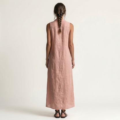 Mirabell | Robe maxi en lin sans manches à capuche boutonnée sur le devant