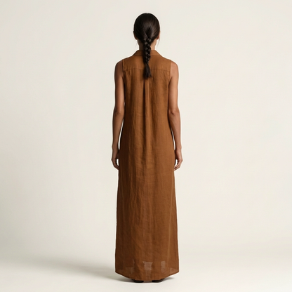 Mirabell | Robe maxi en lin sans manches à capuche boutonnée sur le devant
