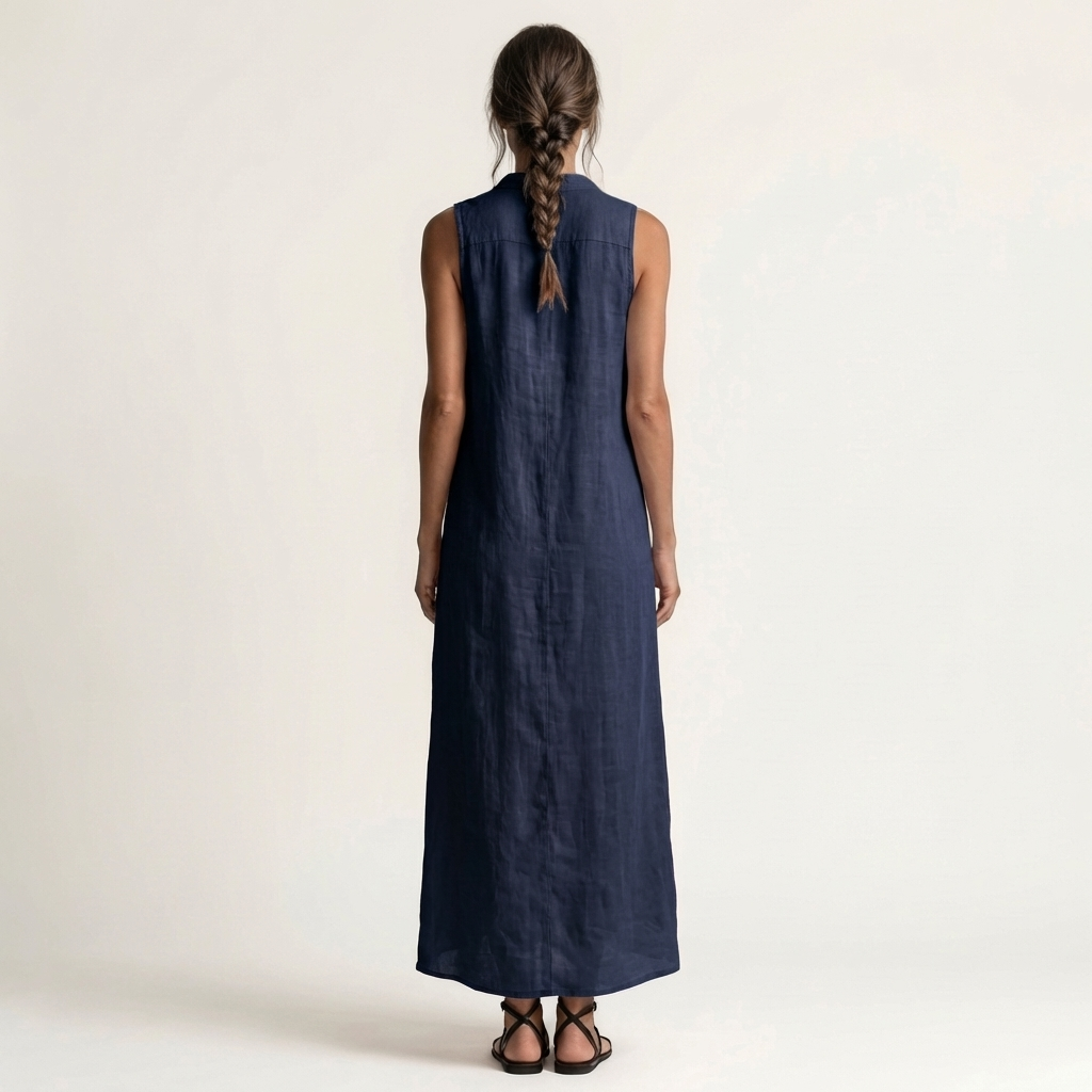 Mirabell | Robe maxi en lin sans manches à capuche boutonnée sur le devant