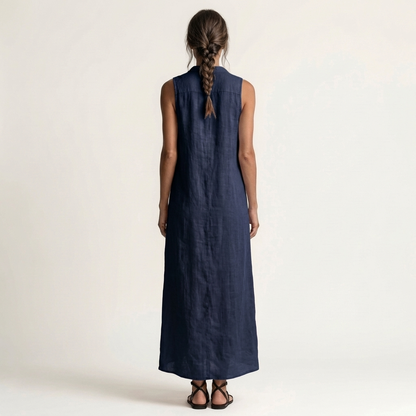 Mirabell | Robe maxi en lin sans manches à capuche boutonnée sur le devant