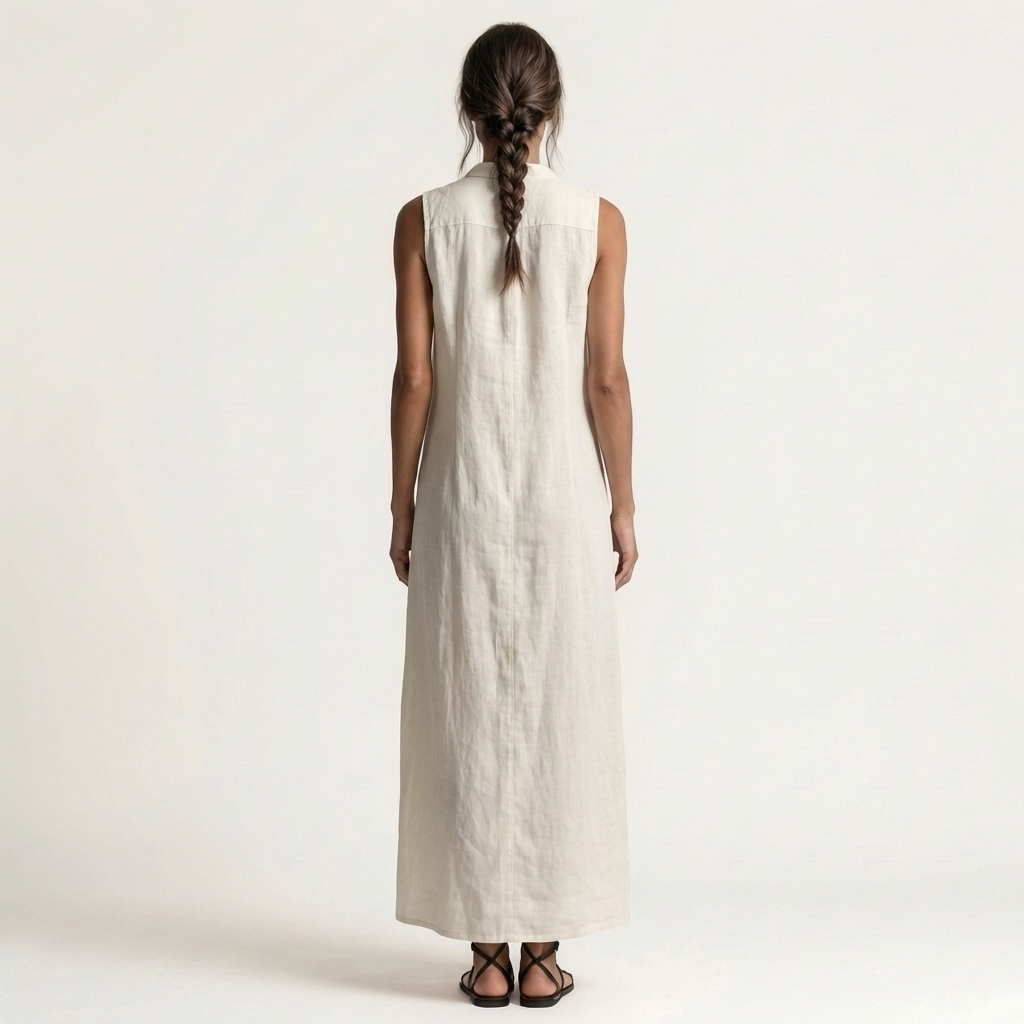 Mirabell | Robe maxi en lin sans manches à capuche boutonnée sur le devant