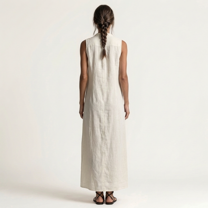 Mirabell | Robe maxi en lin sans manches à capuche boutonnée sur le devant