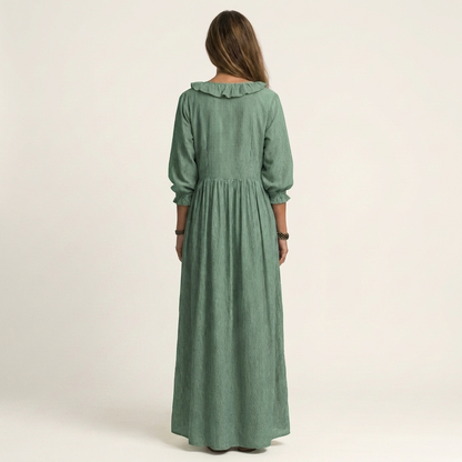 Yosetta | Robe maxi rayée à col en V avec volant et manches lantern