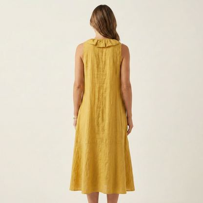 Vicky | Robe maxi en lin sans manches à encolure en V et à volants sur le devant