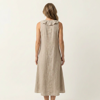 Vicky | Robe maxi en lin sans manches à encolure en V et à volants sur le devant