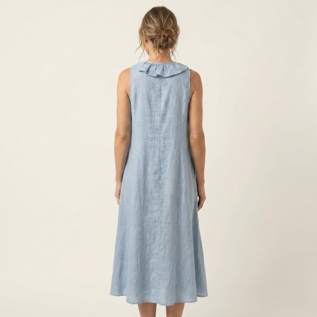 Vicky | Robe maxi en lin sans manches à encolure en V et à volants sur le devant