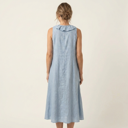 Vicky | Robe maxi en lin sans manches à encolure en V et à volants sur le devant