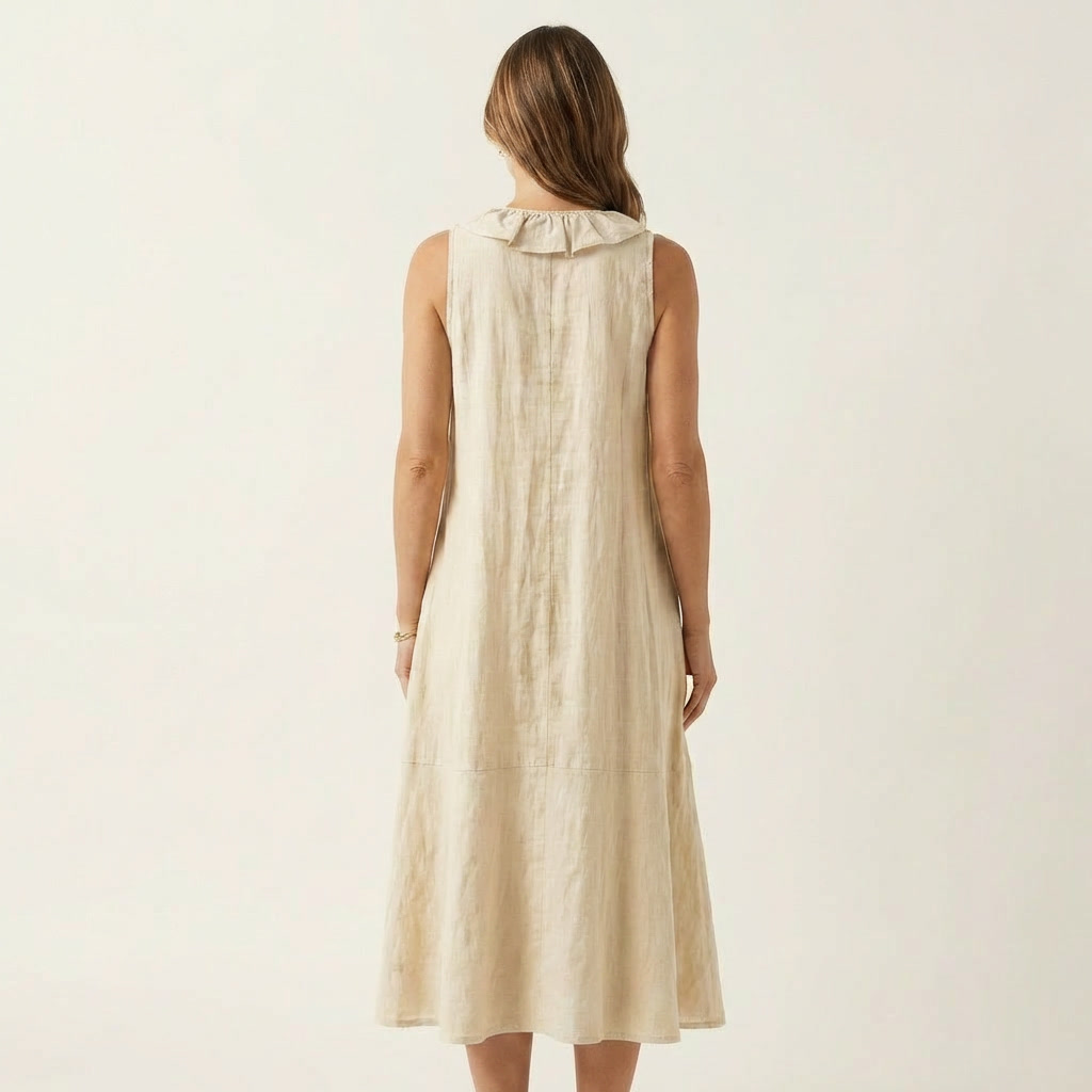 Vicky | Robe maxi en lin sans manches à encolure en V et à volants sur le devant