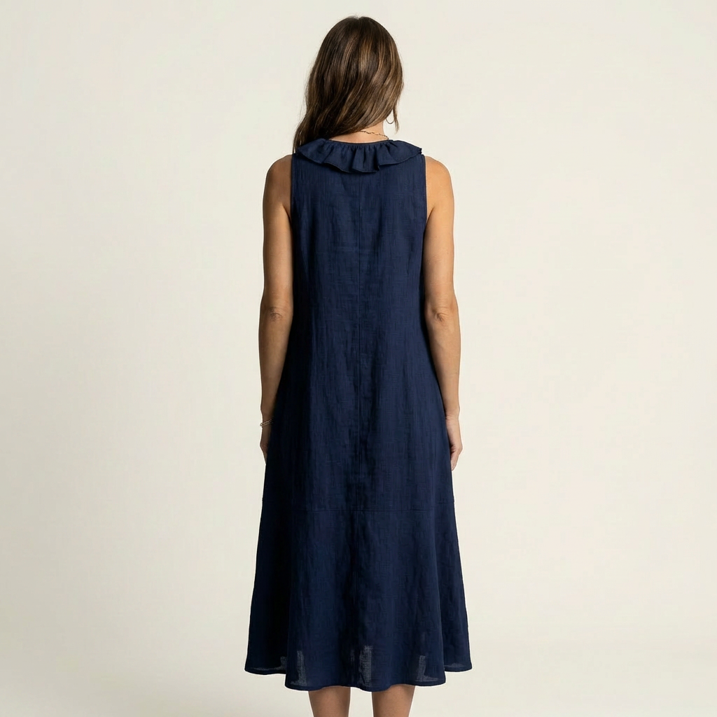 Vicky | Robe maxi en lin sans manches à encolure en V et à volants sur le devant