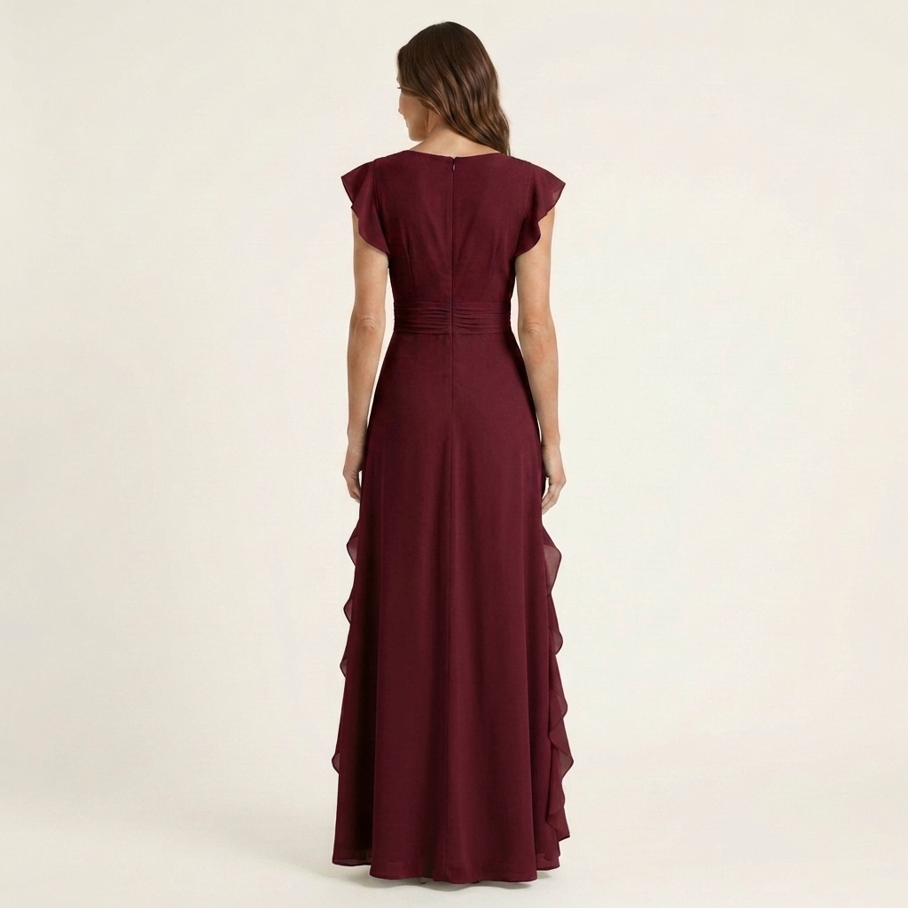 Nellyana | Robe maxi à coupe portefeuille, col en V, manches volantées et volants en cascade