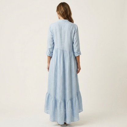 Jilana | Robe maxi à col montant et boutons sur le devant, ourlet à volants
