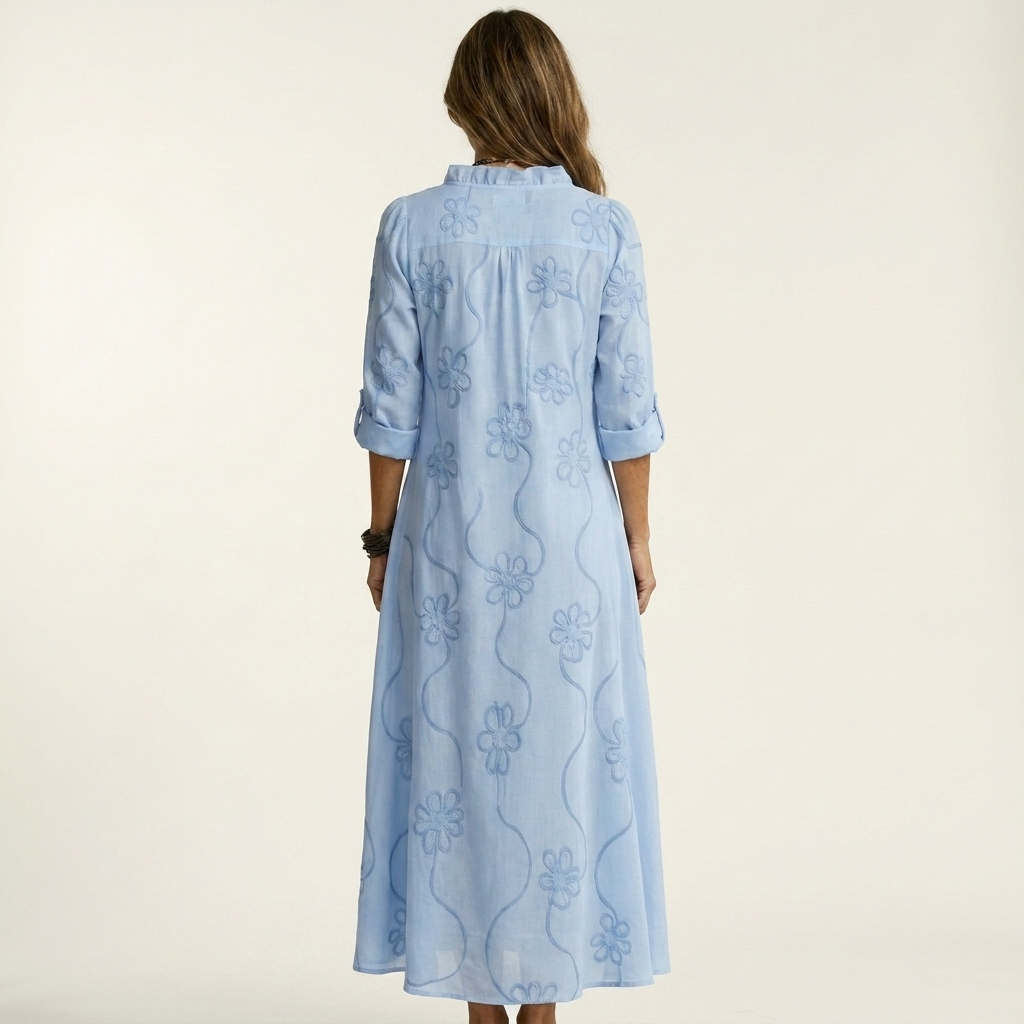 Mariam | Robe maxi en coton-lin avec broderie florale tonale