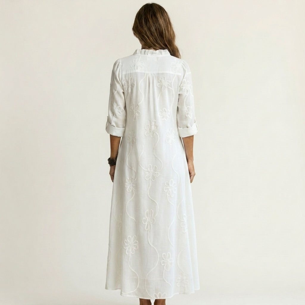 Mariam | Robe maxi en coton-lin avec broderie florale tonale