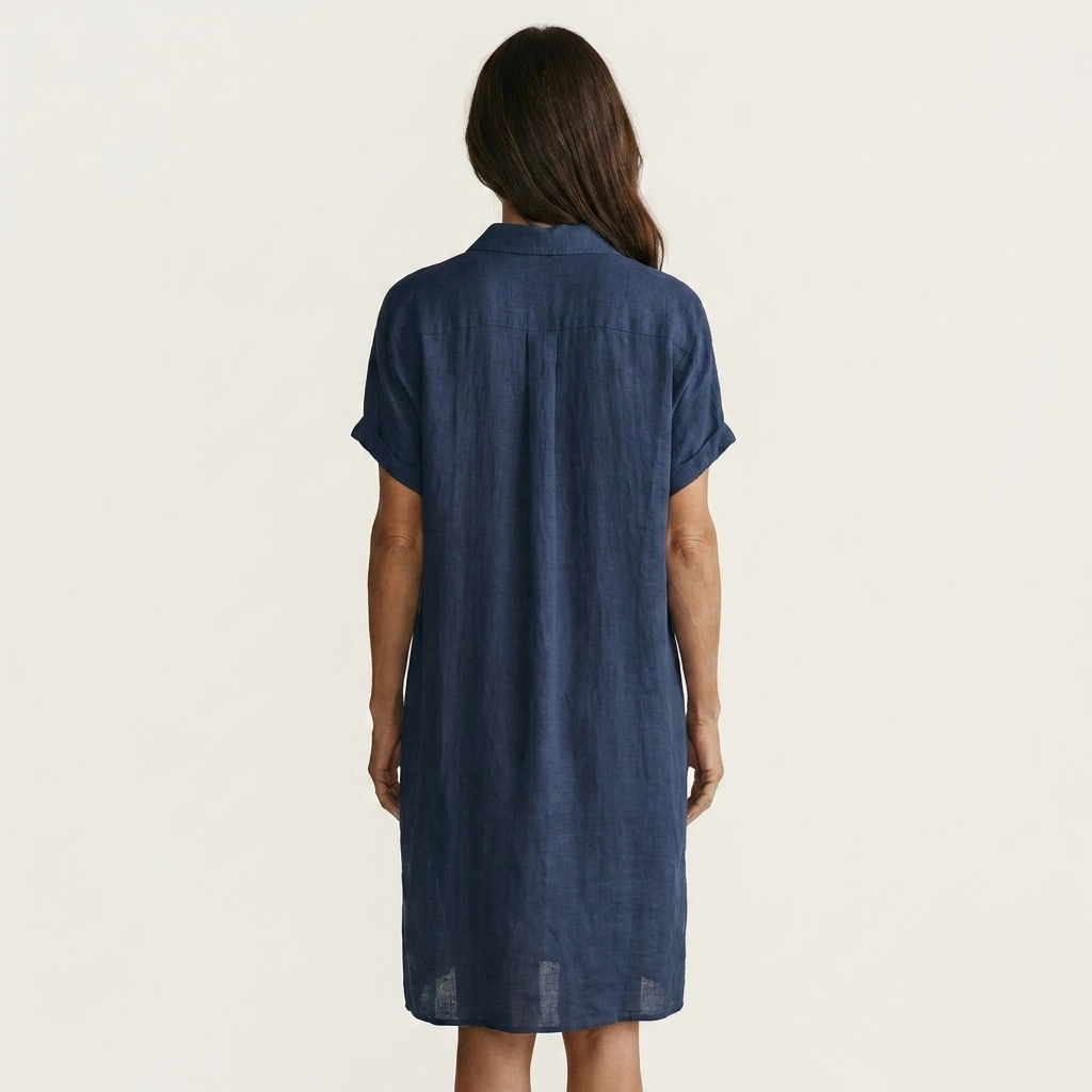 Nidalie | Robe chemise midi en coton-lin à poignets roulés