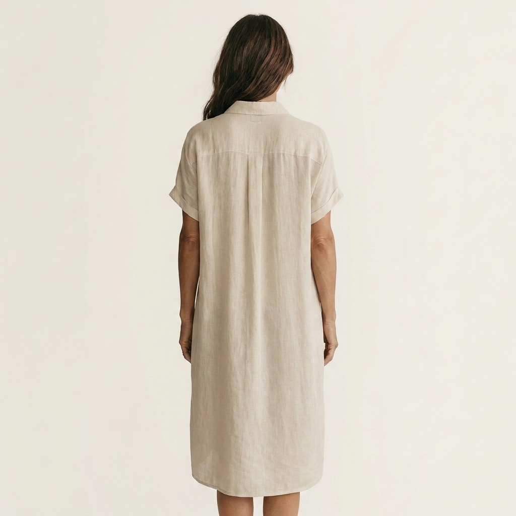 Nidalie | Robe chemise midi en coton-lin à poignets roulés